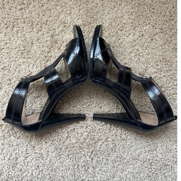 Michael Kors Black Patent Leather Zipper Open Toe Platform Heels Womens Size 8 - Picture 4 of 9